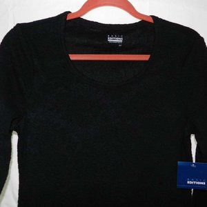 Basic Editions Women S Black LS Roses Pattern Top